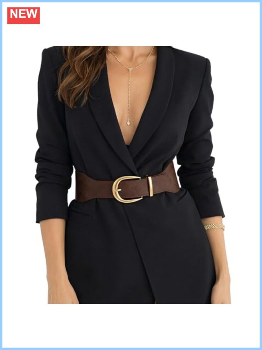 Wide Elastic Waist Belt for Dresses Gold Buckle Stretch Cinch Belt
